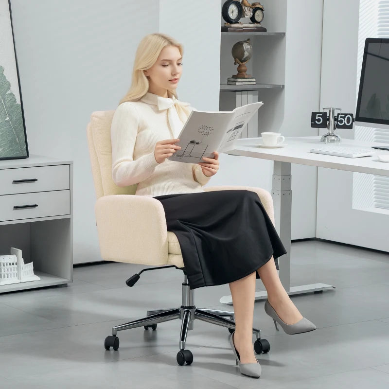 Cream White 91-99cm Sherpa Fleece Office Chair - Cozy Ergonomic Design for Home & Office Comfort