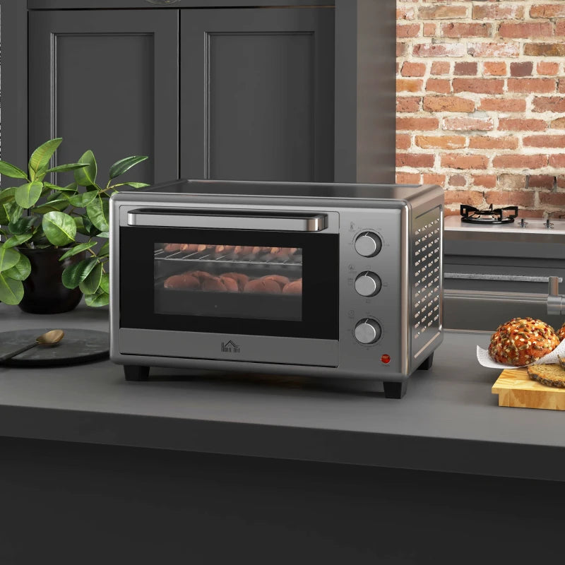 30L Mini Electric Oven with Accessories - Silver Tone, Compact Countertop Oven for Baking, Broiling & Toasting