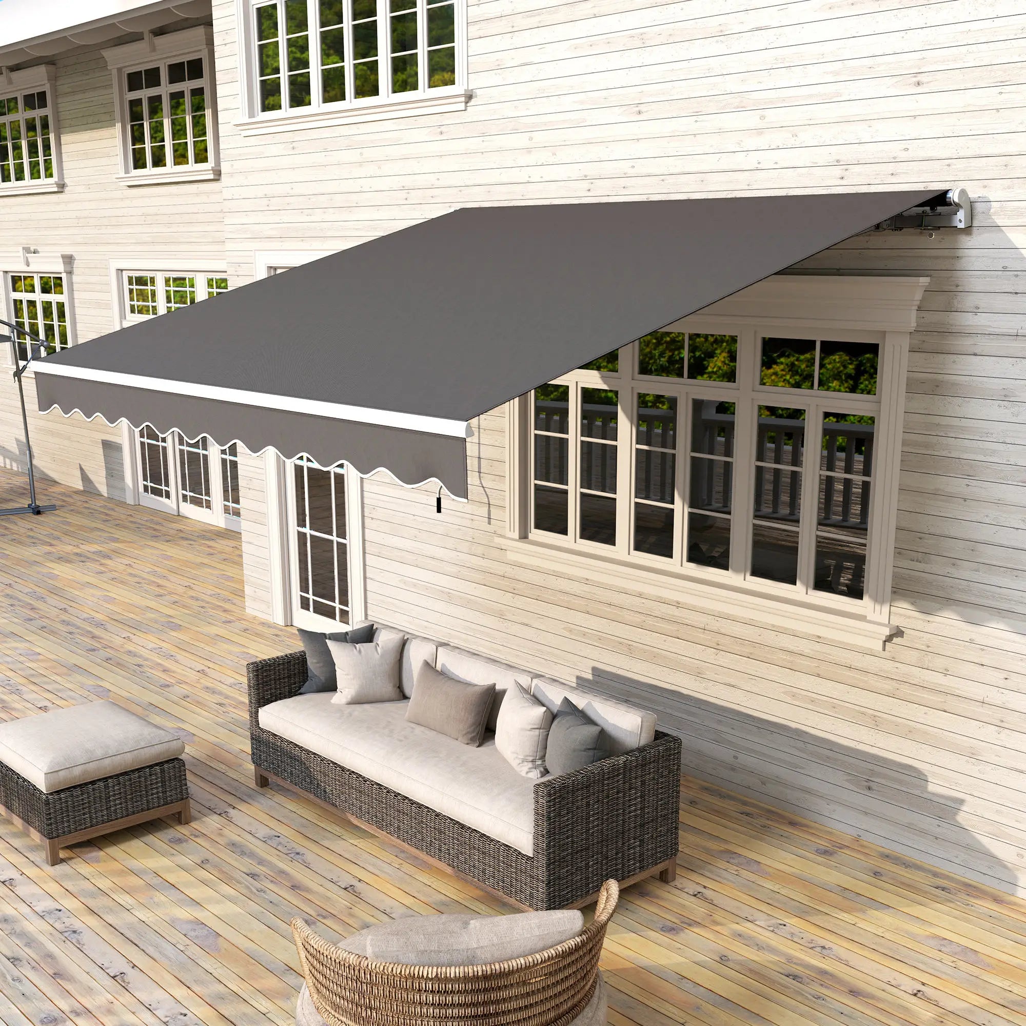 3m x 2.5m Garden Patio Manual Awning, Retractable Canopy Sun Shade Shelter with Fittings and Crank Handle, Dark Grey