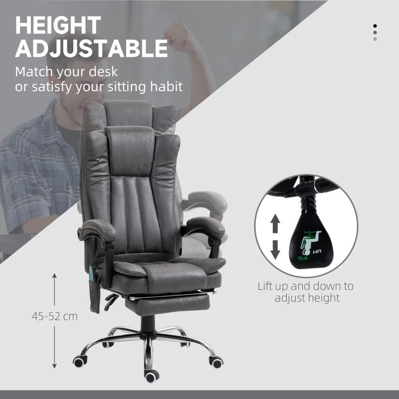 Vinsetto Six-Point Massage Chair with Heat & Footrest - Ergonomic Dark Grey Recliner for Ultimate Relaxation