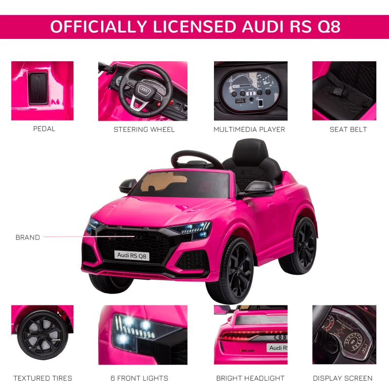 Audi RS Q8 6V Kids Electric Ride-On Car Toy with Remote, USB, MP3, Bluetooth - Pink Color