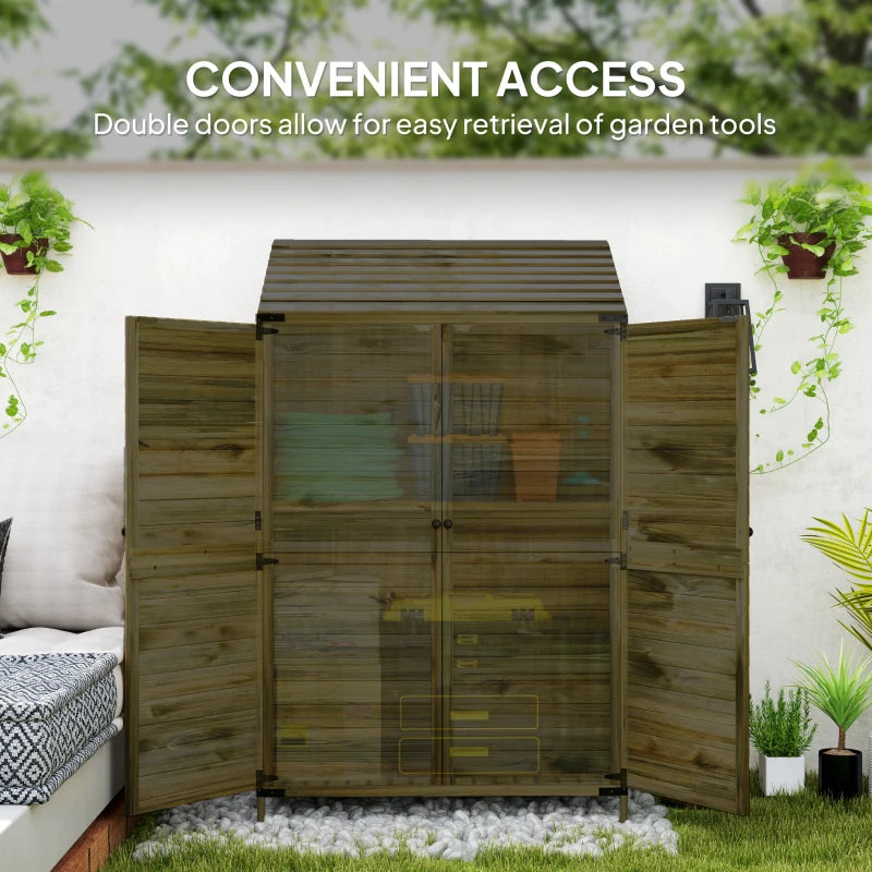 Two-Tier Wooden Garden Shed - 59 x 103.5 cm - Green