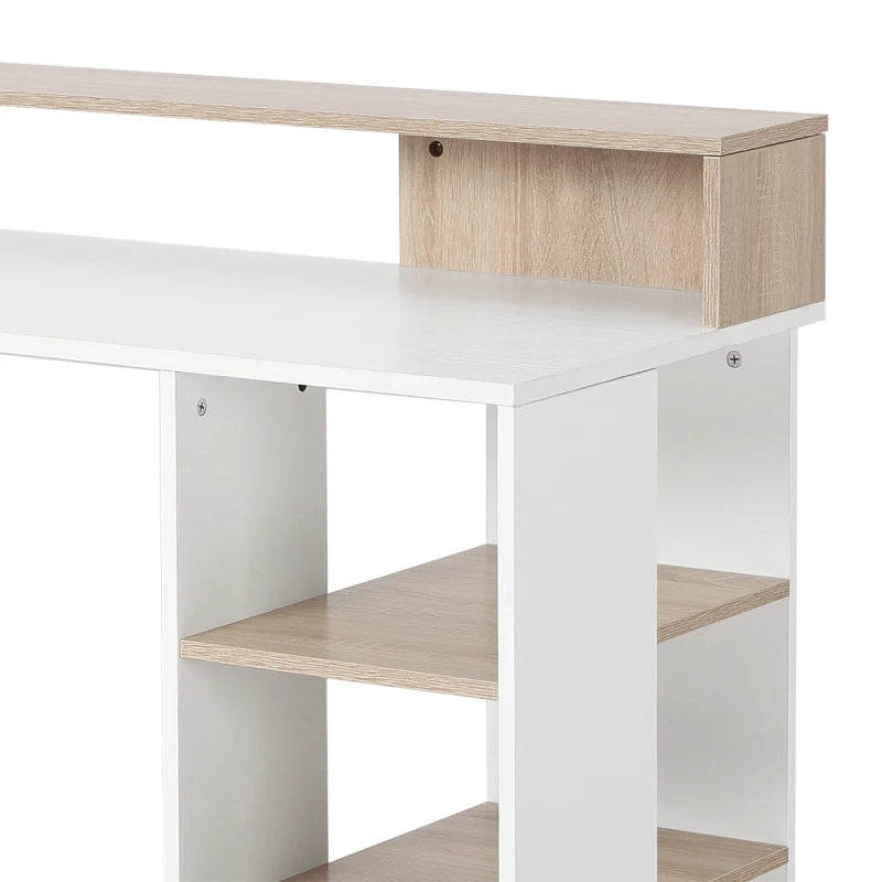 Large Oak Computer Desk with Drawers & Storage Shelves - Office Writing Table & Printer Stand for Home Office, 137x55x92cm