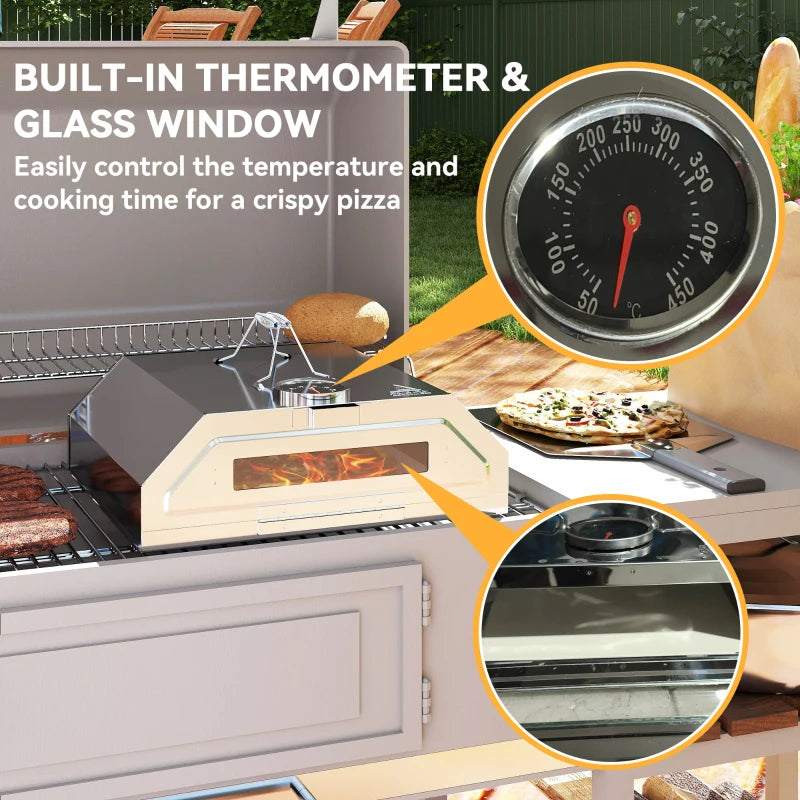 Portable Stainless Steel BBQ Grill Pizza Oven with Thermometer, Viewing Window, and Accessories