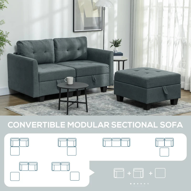 Dark Grey 'L' Shape Modular Storage Sofa for Stylish Living Room Organisation