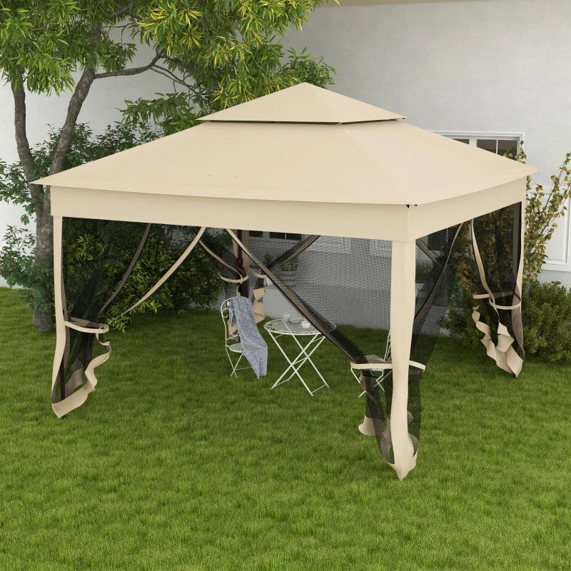 3x3m Cream White Pop Up Gazebo with Double Roof and Netting