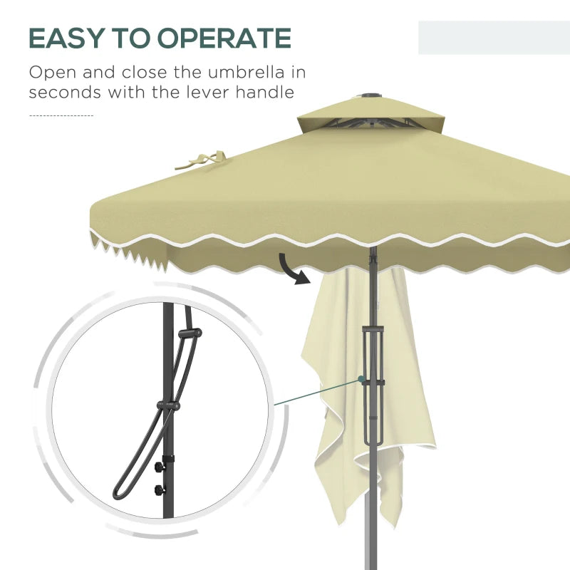 Beige 2.5m Square Double Top Cantilever Garden Parasol with Ruffles