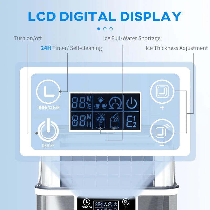 3.2L Compact Ice Maker with LCD Display & Accessories - Sleek Silver-Tone Portable Ice Machine for Home & Parties