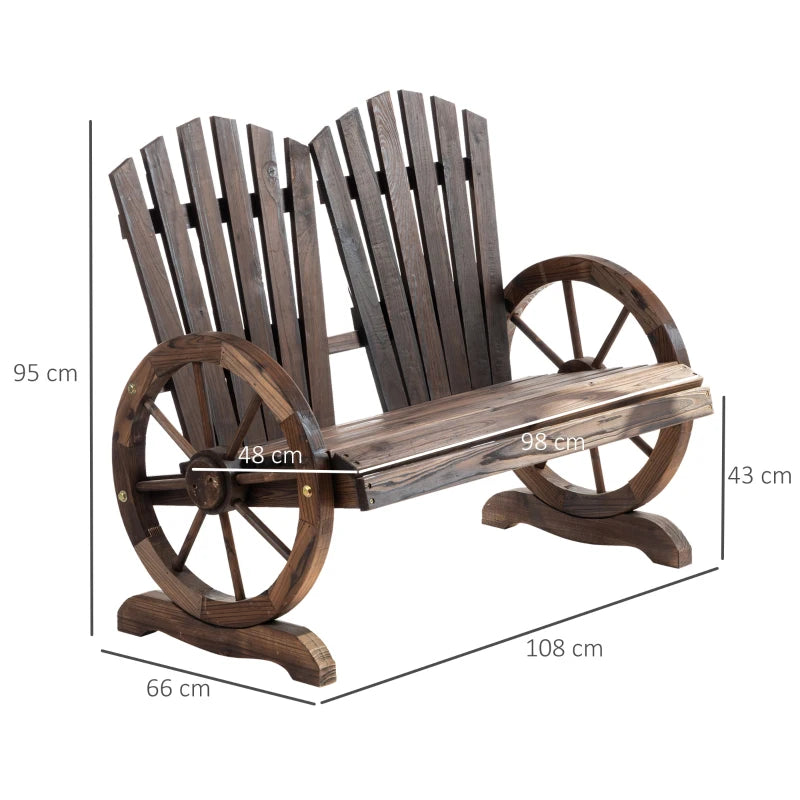 Natural Wood Fir Log Love Seat with Wheel Armrests