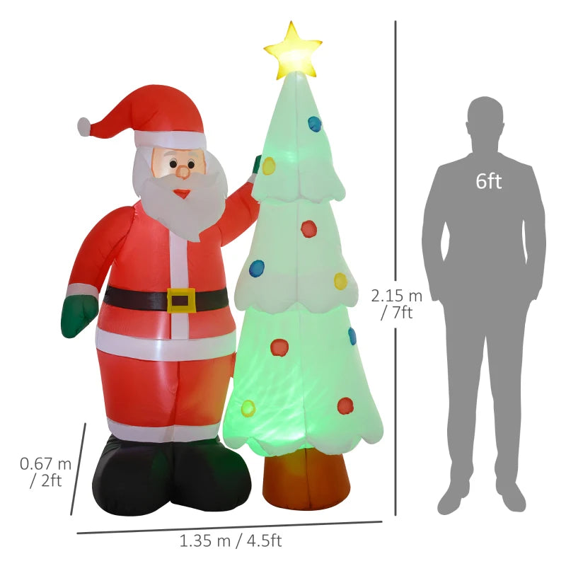 7ft Inflatable Santa Claus & Christmas Tree with Rotating Magic Ball Light - LED Outdoor Yard Decoration for Holiday Parties