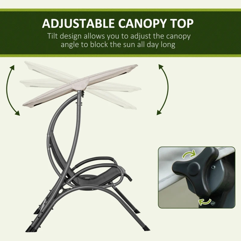 Beige Double Garden Swing Seat with Adjustable Canopy