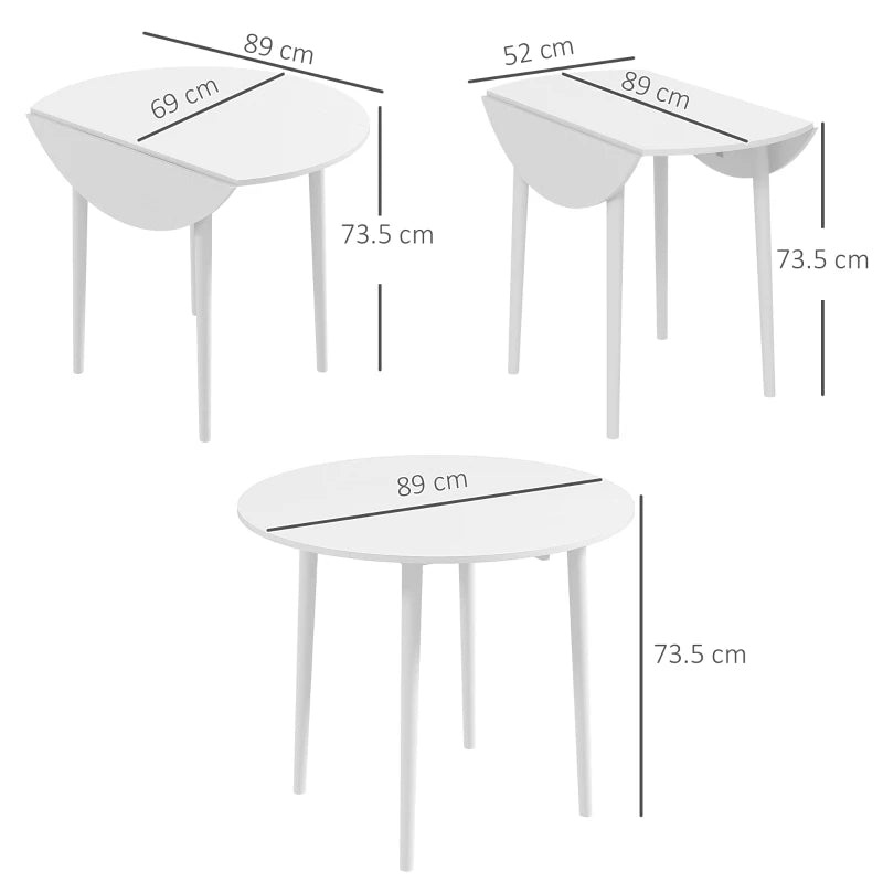 Modern Round Folding Dining Table for 4 - Space-Saving Drop Leaf Kitchen Table with Wood Legs - White Finish