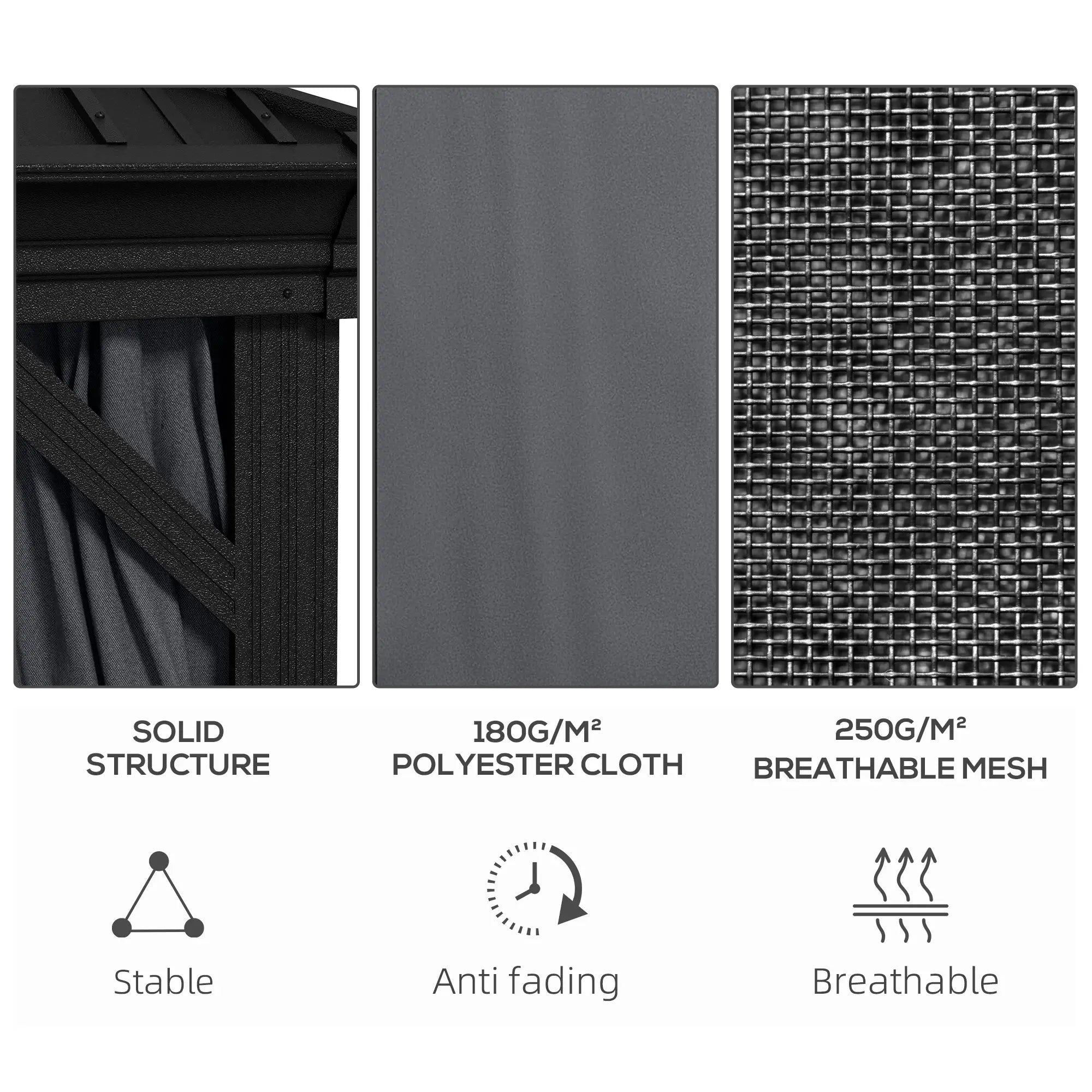 Dark Grey 3.65m x 3m Aluminium Hardtop Gazebo With Accessories