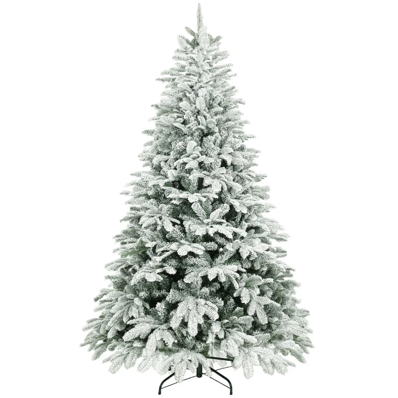 7ft Flocked Christmas Tree - 1867 Branches, Hinged Design, Foldable Metal Stand, Easy Assembly for Home & Office Decor