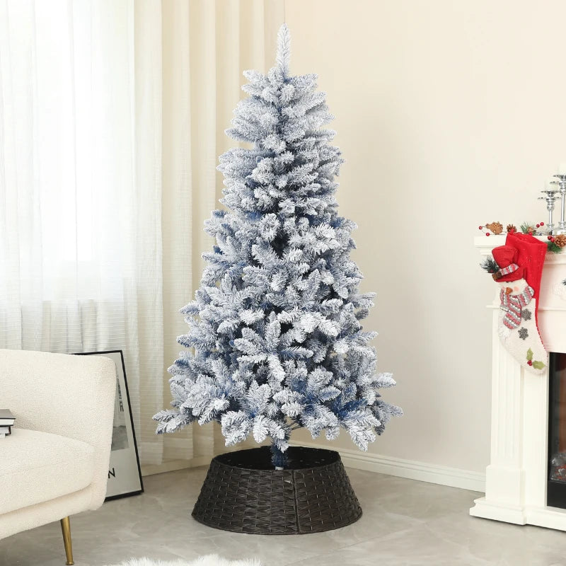 5ft Flocked Blue Artificial Christmas Tree with 450 Snow Frosted Tips & Metal Stand - Snowy Hinged Xmas Decor