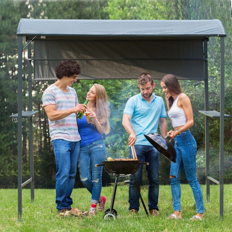 2.2m x 1.4m Black BBQ Grill Gazebo with Shelves and Hooks