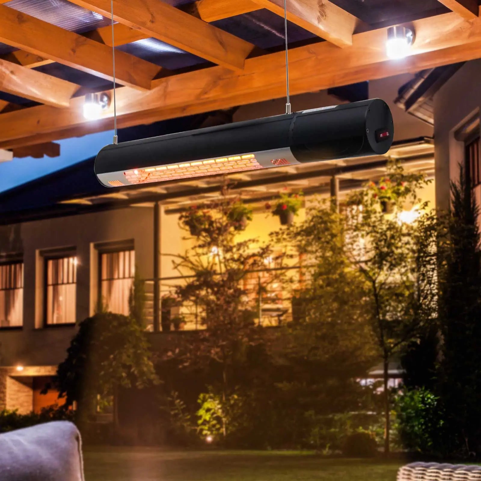 Wall Mounted Patio Heater - 1500W Electric Infrared Halogen Heater with Remote Control, Black