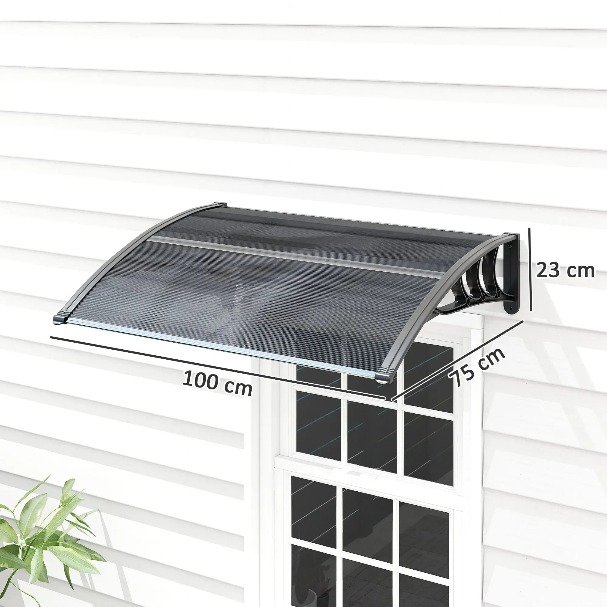 100 x 75cm Black Front/Back Door Canopy - Polycarbonate Rain Shelter - UV/Water/Rain Resistant