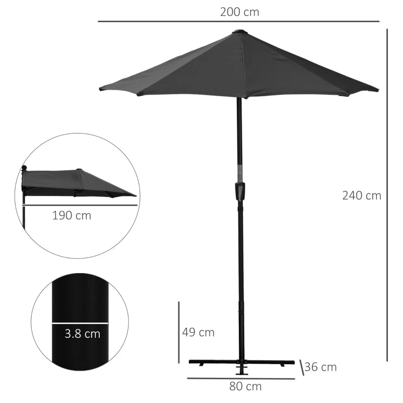 Black 2m Half Market Umbrella with Crank Handle and Base