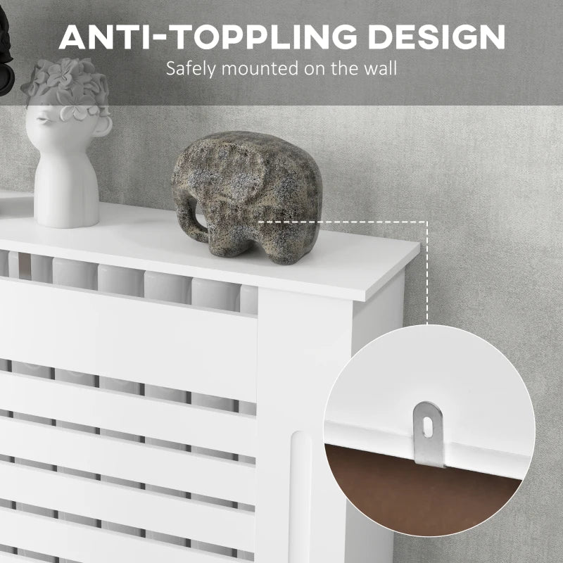 Modern White MDF Radiator Cover Cabinet with Horizontal Slats for Living Room Bedroom 152L x 19W x 81H cm