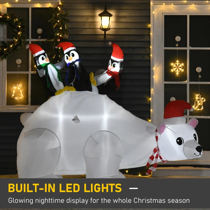 5ft LED Lighted Outdoor Christmas Inflatable Polar Bear with Penguins - Giant Yard Decoration for Home & Garden Parties