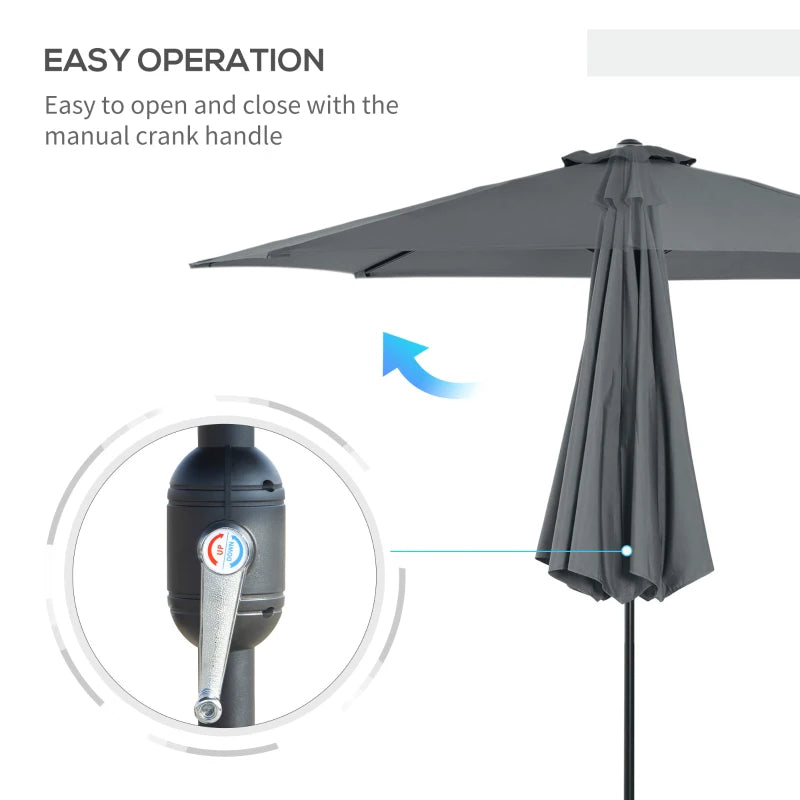 Dark Grey 3m Tilt Garden Umbrella with Crank Handle