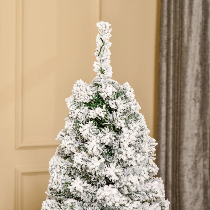 5FT Prelit Snow Flocked Christmas Tree with Warm White LED Lights - Festive Green & White Holiday Home Decoration