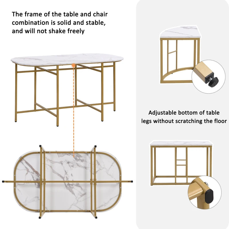 Modern Luxury Rattan 6-Seater Dining Table Set with Cushioned Chairs & Gold-Plated Iron Frames - Elegant Home Furniture