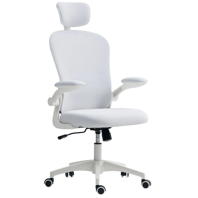 Vinsetto Ergonomic Office Chair with Adjustable Lumbar Support, Headrest & Breathable Mesh Back - Stylish White Design