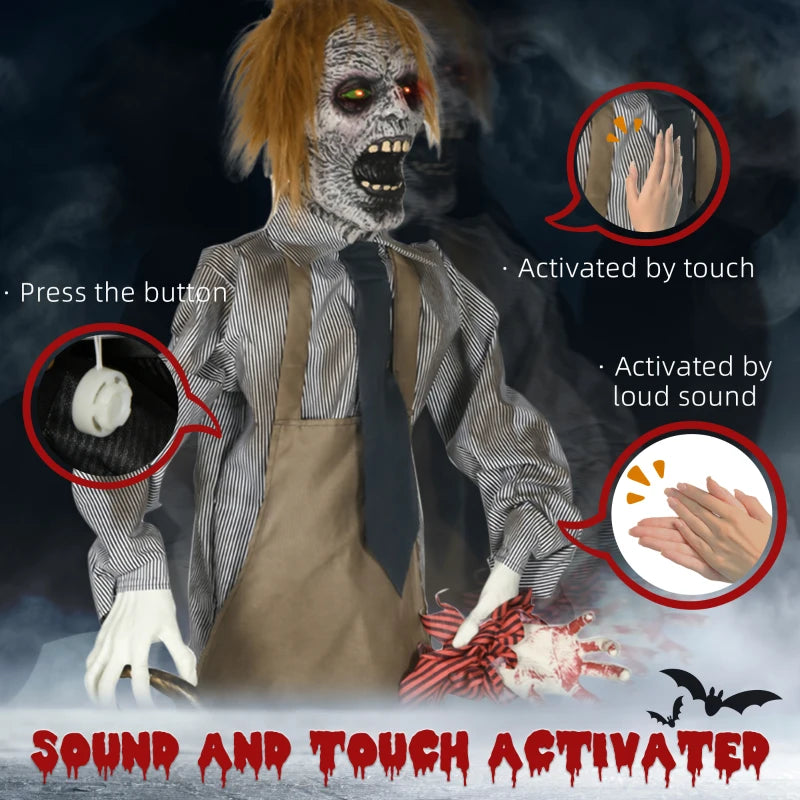 5.5ft Life-Size Chainsaw Killer Halloween Animatronic with Light-Up Eyes & Sound Activation – Scary Indoor Party Decoration