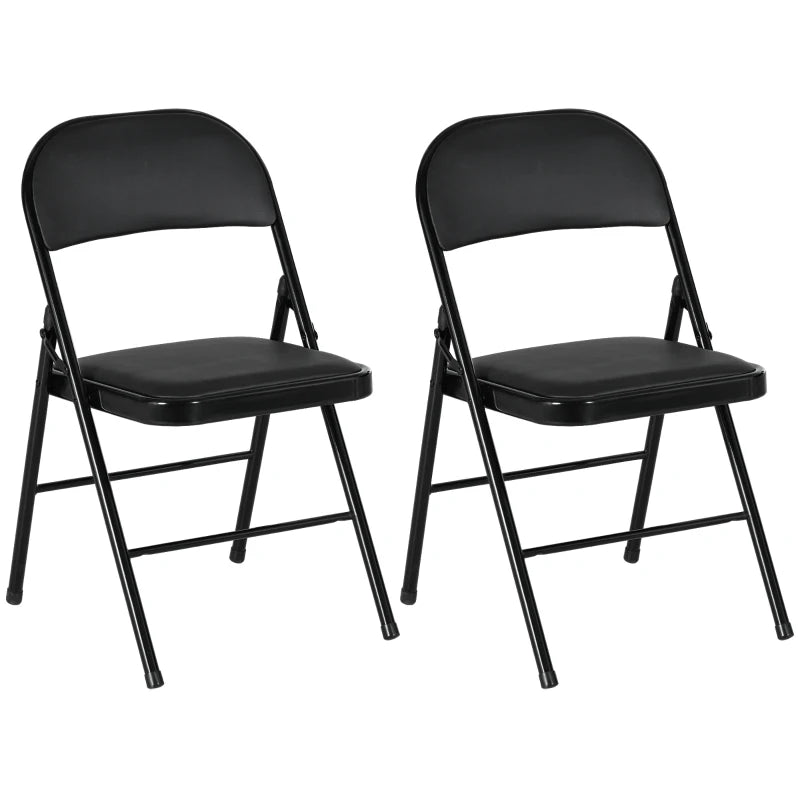 Set of 2 Black Cushioned Folding Chairs - Comfortable, Portable Seating for Indoor and Outdoor Use