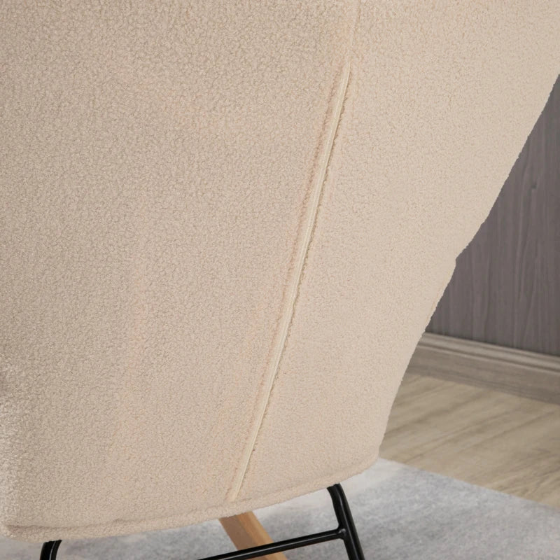 Berber Fleece Nursery Glider Rocker for Nursing and Relaxation, Wingback Rocking Chair in Beige for Living Room