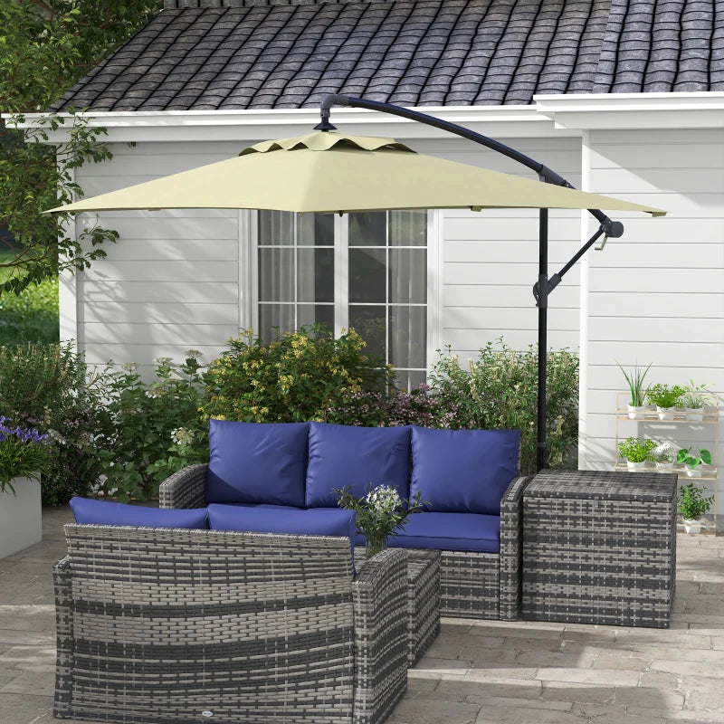 Beige 3m Square Cantilever Parasol with Cross Base