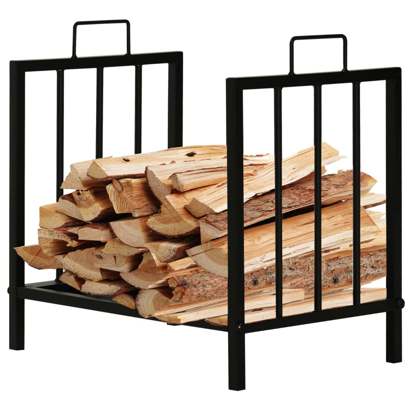 Metal Firewood Log Holder Rack - Indoor Outdoor Fireplace Wood Storage Shelf, Rust-Resistant, Black, 39L x 32.5W x 46H cm