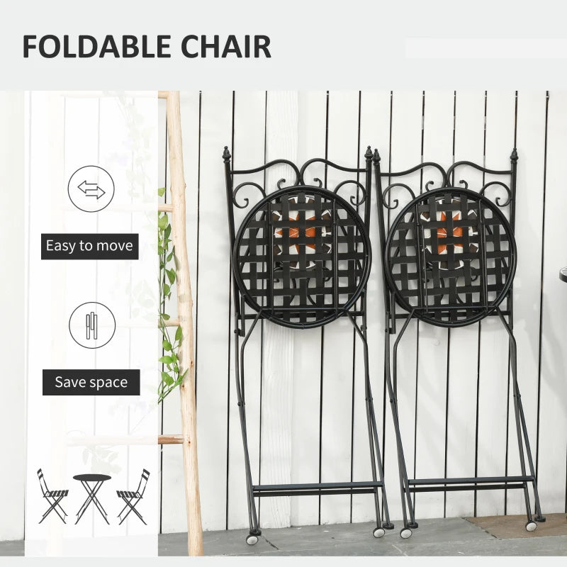 Three-Piece Multicoloured Mosaic Bistro Table Set - Perfect for Outdoor Dining, Compact Size