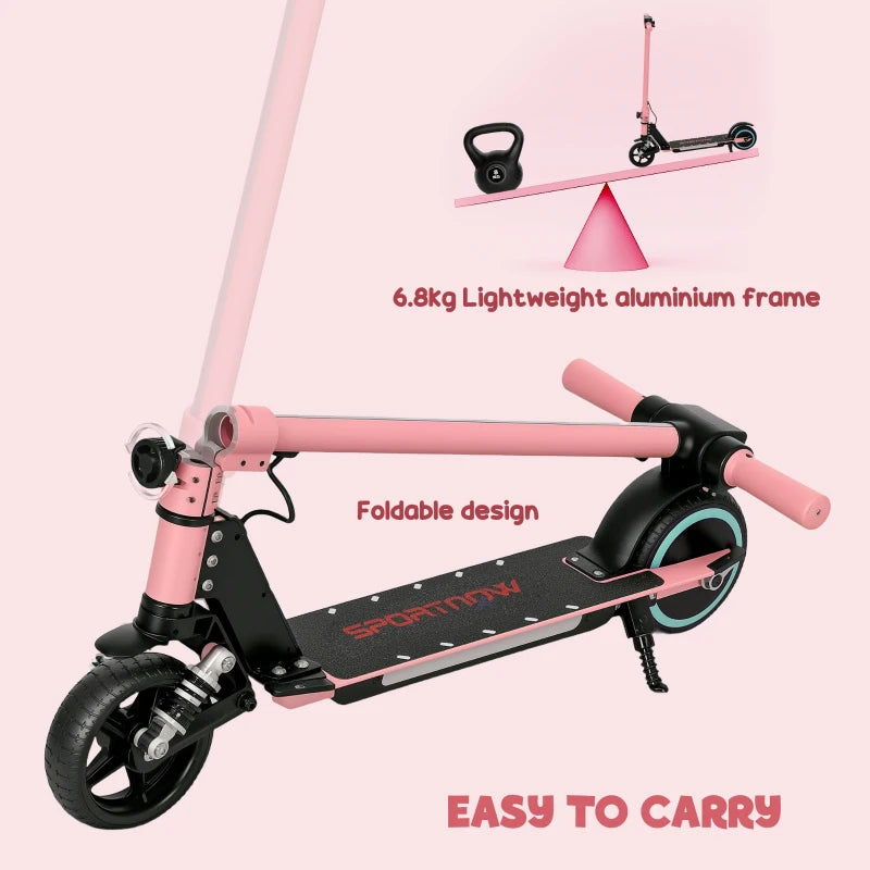 Folding Electric Scooter for Kids with Dual Brakes Front Suspension and LED Lights in Pink