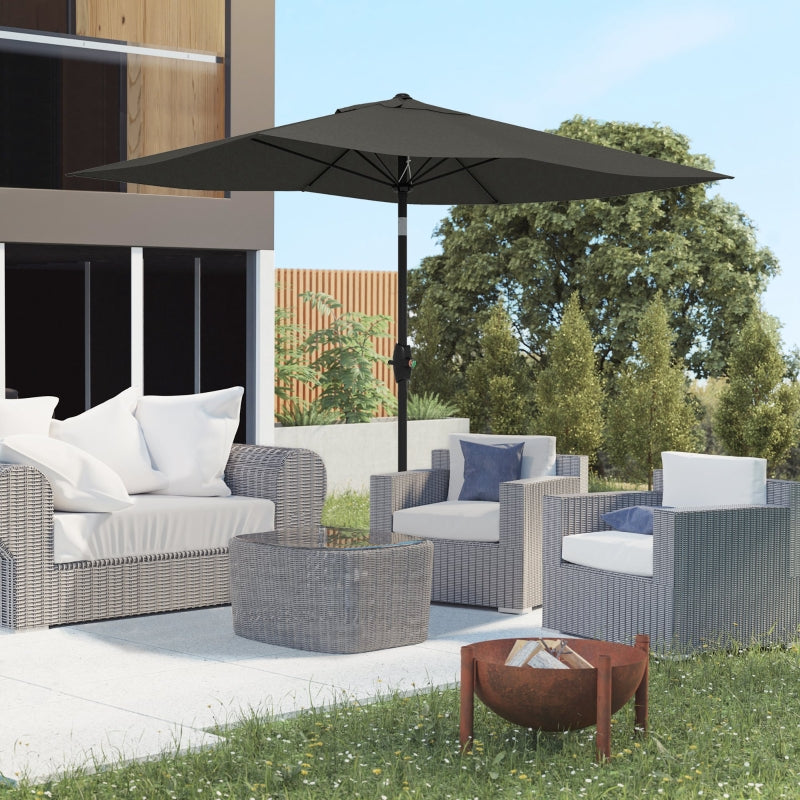 Dark Grey Rectangular Garden Parasol Umbrella, 2x3m, Crank Tilt, Aluminium Pole