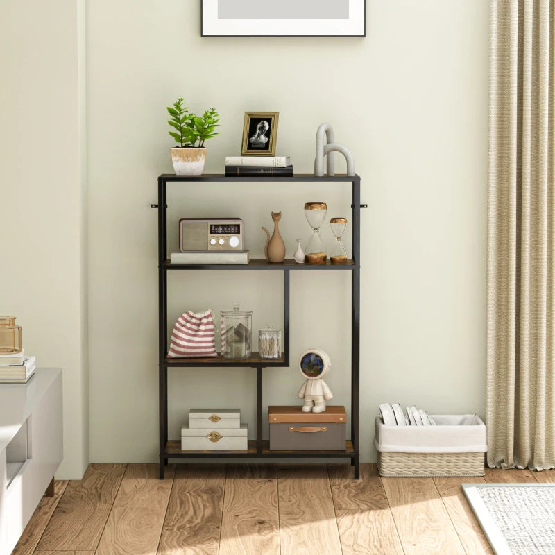 Rustic Brown 4-Tier Bookshelf with Open Shelves - Stylish Storage Solution for Home or Office