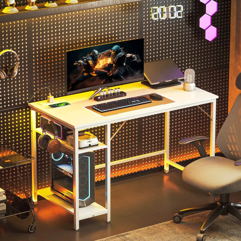 Modern White Computer Desk with Power Sockets - Stylish Home Office Furniture for Productivity and Convenience