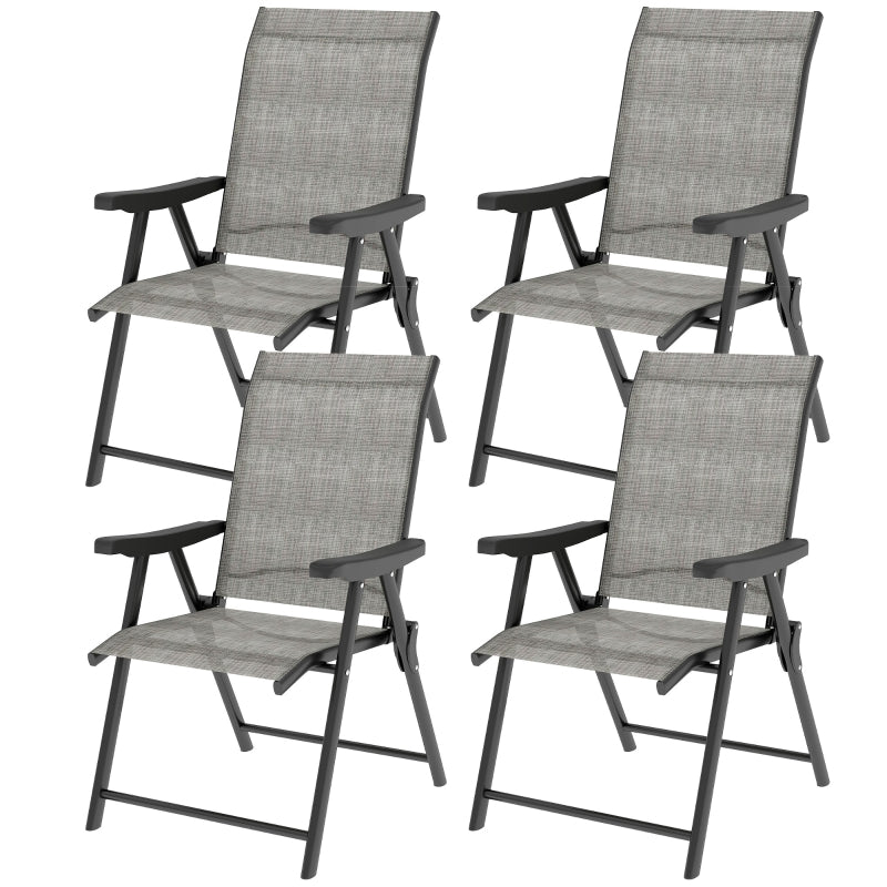 Set of Four Folding Outdoor Chairs - Black and Grey - Compact and Lightweight Design