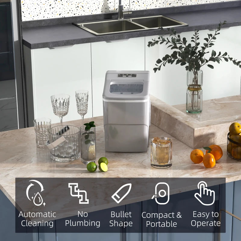 12kg Countertop Ice Cube Maker Machine with Scoop - Silver-Tone, Perfect for Home Bars and Parties