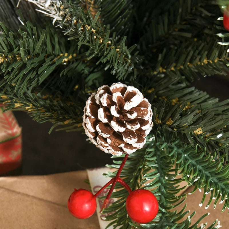 4FT Snow Dipped Christmas Pencil Tree with Red Berries & White Pinecones - Foldable Holiday Decoration for Home Parties