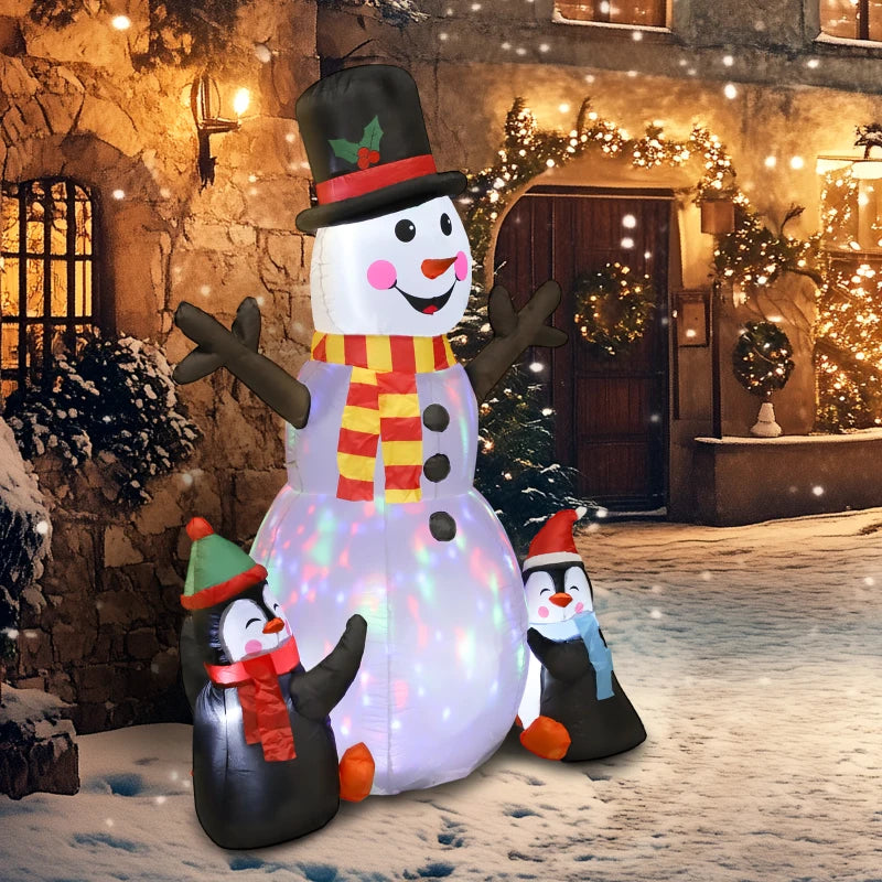 6FT Christmas Inflatables Snowman & Penguins with LED Lights - Blow Up Holiday Decoration for Indoor & Outdoor Garden Decor