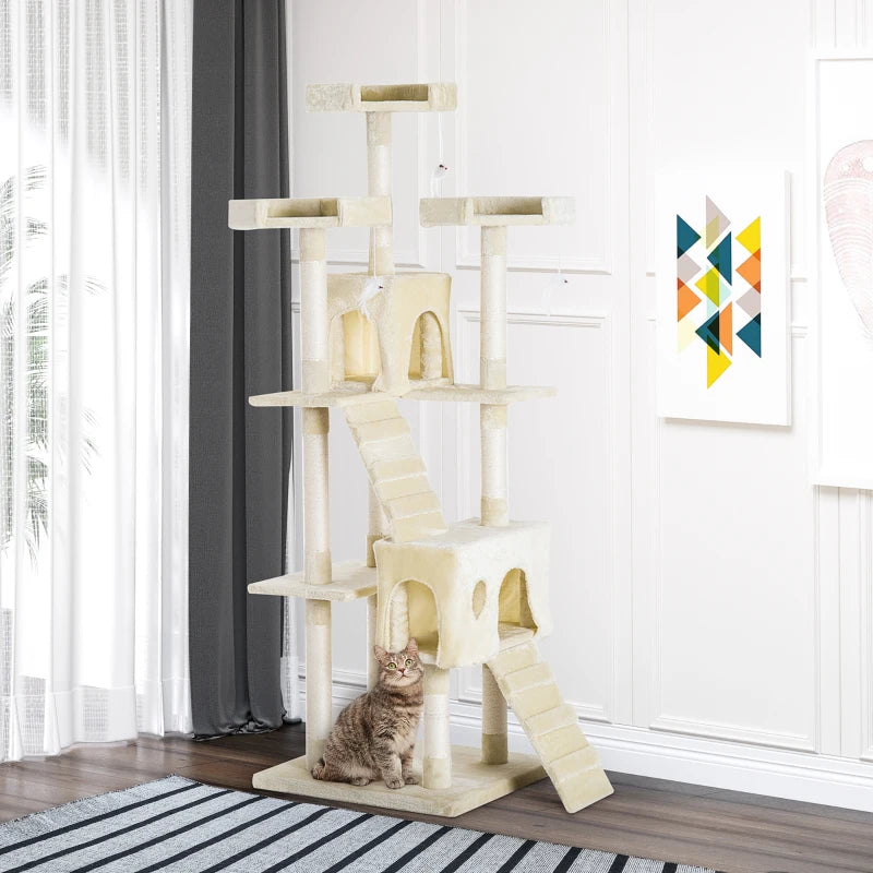 Deluxe Cat Tree for Indoor Cats - 181 cm Play Tower & Activity Center with Scratch Post & Climbing Features