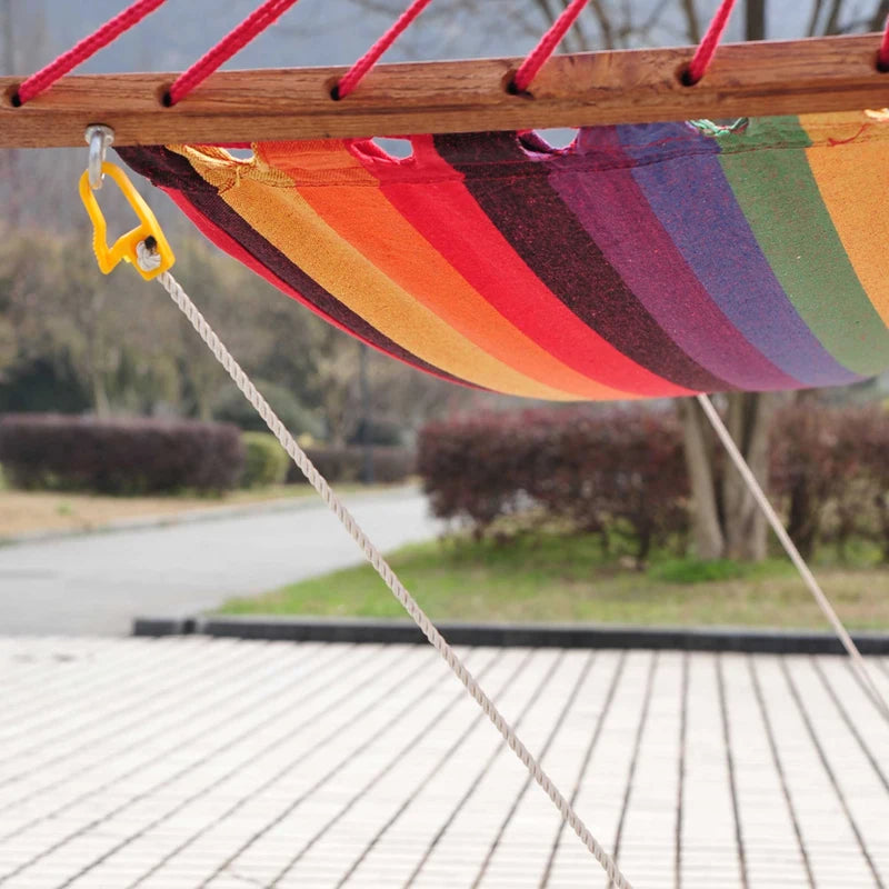 Multicolour Outdoor Hammock with Wooden Arc Stand - Garden Swing Bed