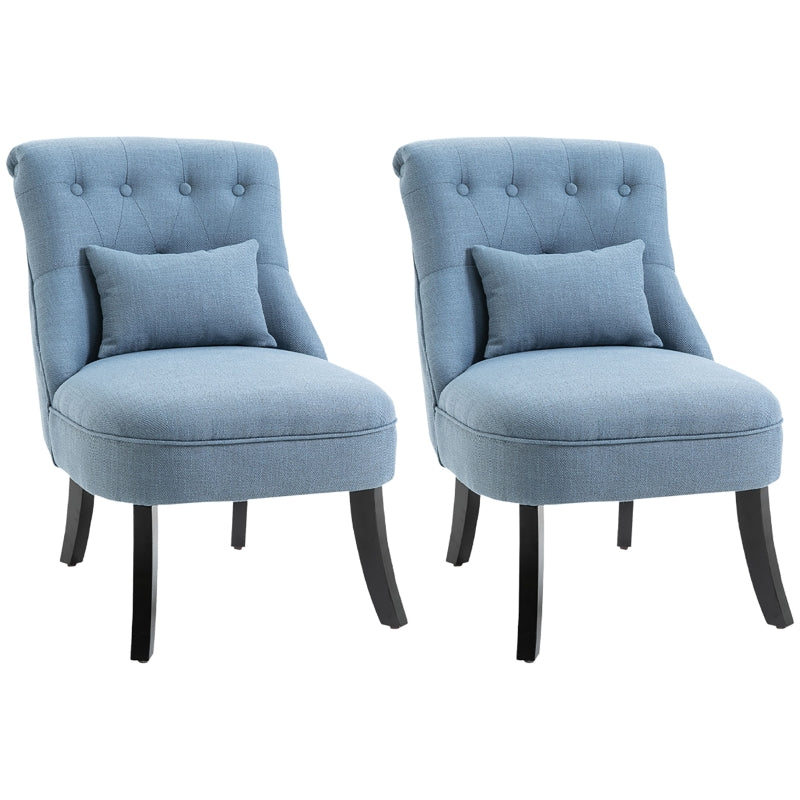 Upholstered Fabric Tub Chair with Pillow, Solid Wood Legs for Living Room and Bedroom, Set of 2, Blue
