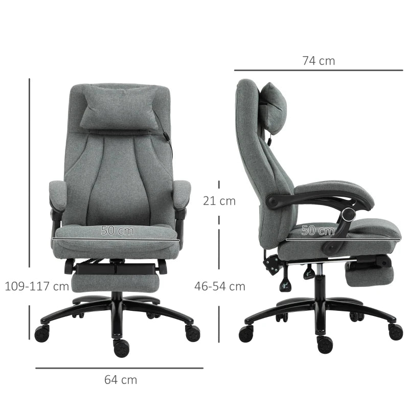 Vinsetto Grey Office Chair with Adjustable Massage Pillow, USB Power, Retractable Footrest, High Back, 360° Swivel for Home