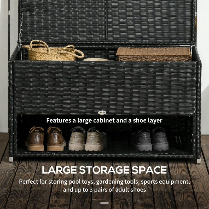 Black Rattan Storage Bench