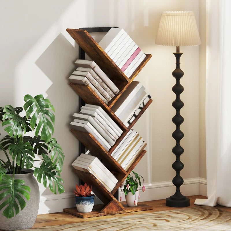 Unique Six-Section Wood-Effect Tree Bookcase - Stylish Storage Solution for Home & Office - Modern Design