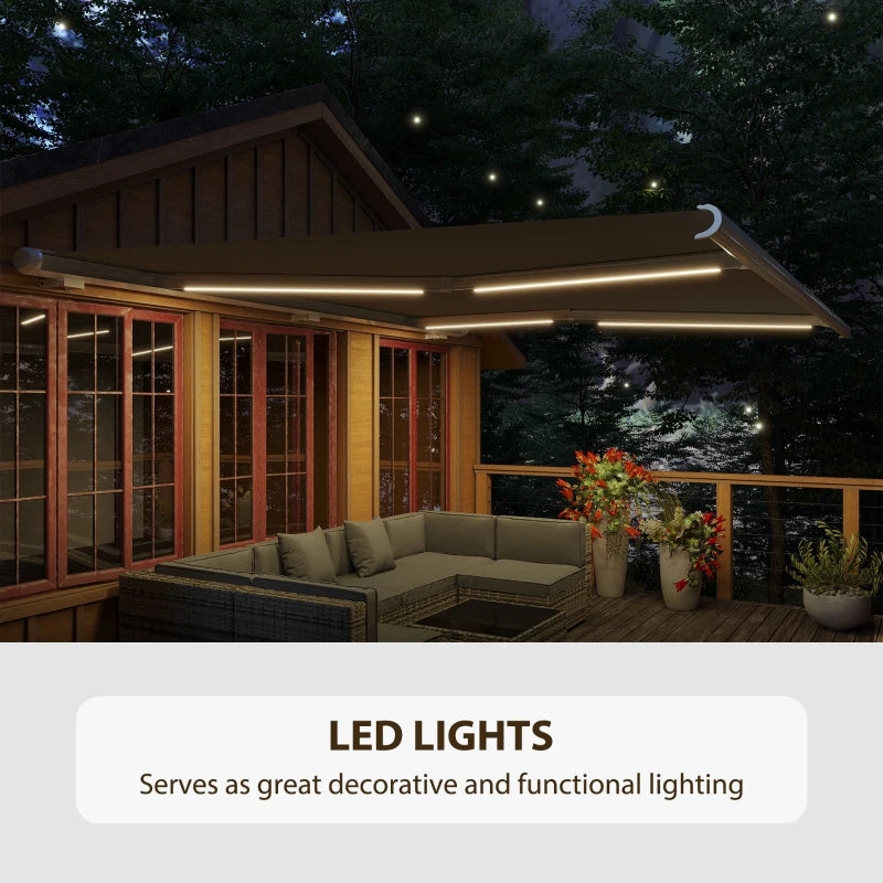 Grey 4m x 3m Retractable Awning With LED Light and Remote Controller